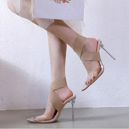 Women Shoes Simple Transparent Lace Up High Heels, Size:39(Beige)-garmade.com
