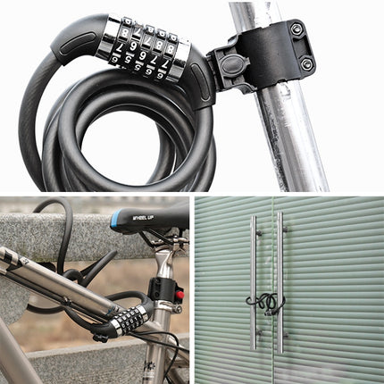 WHEEL UP Bicycle Lock Anti-theft Mountain Bike Password Lock Steel Cable Lock Bicycle Riding Accessories Universal, Style:Password type(1.2 meters)-garmade.com