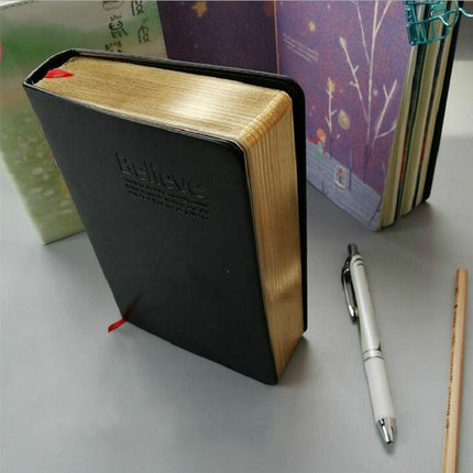 Ultra-Thick Retro Simple Lmitation Leather Thick 240-Page Horizontal Blank Notebook, Specifications:Large A5 Gold Rim Horizontal Line-garmade.com
