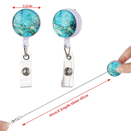 2 PCS Night Starry Sky Marble Crack Puller Retractable Buckle Lanyard Business Key Buckle Card Holder Dark Blue Starry Crocodile Clip-garmade.com