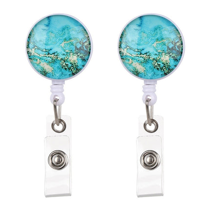 2 PCS Night Starry Sky Marble Crack Puller Retractable Buckle Lanyard Business Key Buckle Card Holder Aqua Blue Crocodile Clip-garmade.com