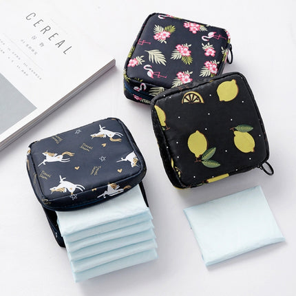 Girl Heart Aunt Towel Portable Large Capacity Storage Bag(Black Lemon)-garmade.com