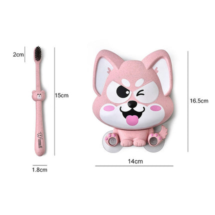 Cartoon Dog Suction Wall Toothbrush Toothpaste Shelf, Size:16x14x5cm(Pink)-garmade.com
