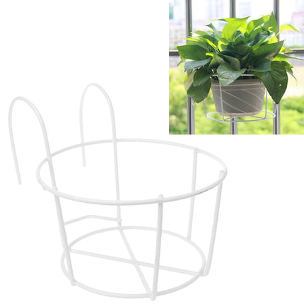 Balcony Fence Round Metal Flower Stand Wrought Iron Wall-mounted Flower Pot Stand, Size:S(White)-garmade.com