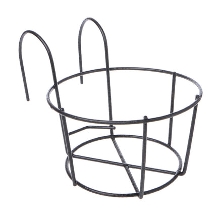 Balcony Fence Round Metal Flower Stand Wrought Iron Wall-mounted Flower Pot Stand, Size:M(Black)-garmade.com
