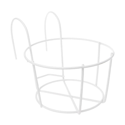 Balcony Fence Round Metal Flower Stand Wrought Iron Wall-mounted Flower Pot Stand, Size:XL(White)-garmade.com