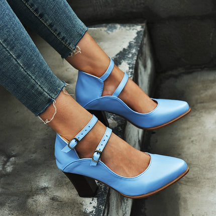 Women Shoes Plus Size Double Buckle Heel Heels, Size:42(Blue)-garmade.com