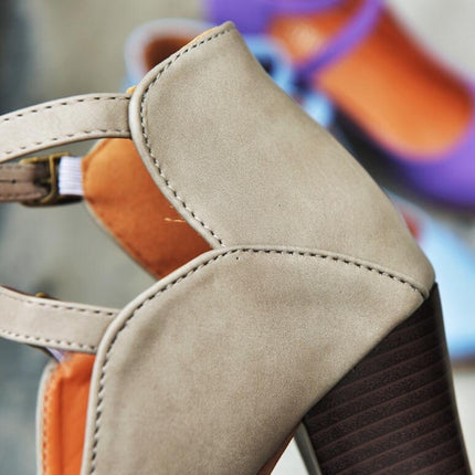 Women Shoes Plus Size Double Buckle Heel Heels, Size:42(Grey)-garmade.com