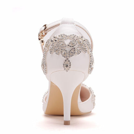 Rhinestone Stiletto Pointed Heel Women Shoes, Size:35(White)-garmade.com