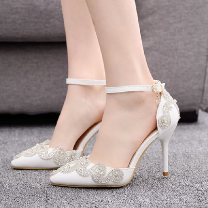 Rhinestone Stiletto Pointed Heel Women Shoes, Size:37(White)-garmade.com