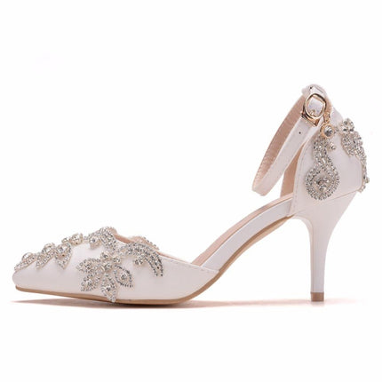 Rhinestone Stiletto Pointed Heel Women Shoes, Size:37(White)-garmade.com