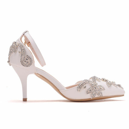 Rhinestone Stiletto Pointed Heel Women Shoes, Size:38(White)-garmade.com