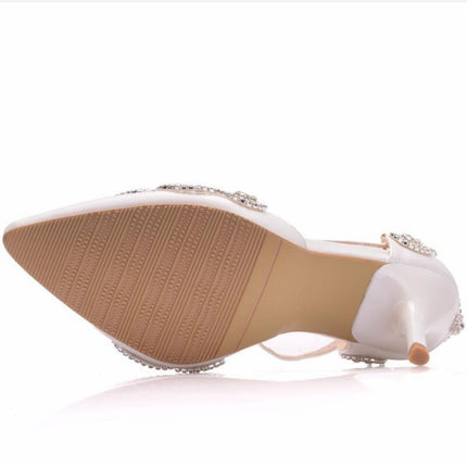 Rhinestone Stiletto Pointed Heel Women Shoes, Size:39(White)-garmade.com