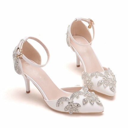 Rhinestone Stiletto Pointed Heel Women Shoes, Size:40(White)-garmade.com