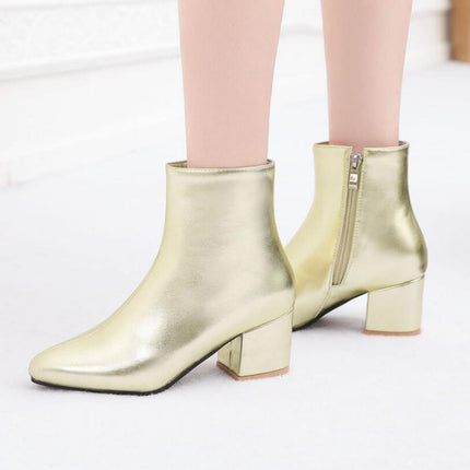 Autumn Winter Glitter Square Heel Pointed Low-Top Women Boots, Size:32(Gold)-garmade.com