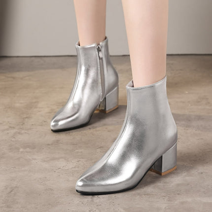 Autumn Winter Glitter Square Heel Pointed Low-Top Women Boots, Size:32(Silver)-garmade.com