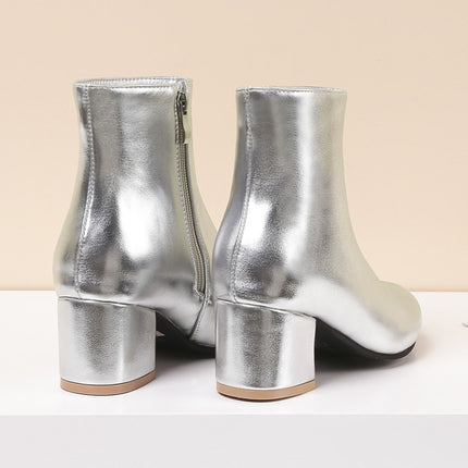 Autumn Winter Glitter Square Heel Pointed Low-Top Women Boots, Size:32(Silver)-garmade.com