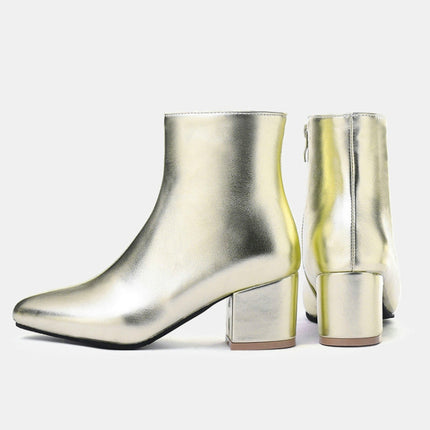 Autumn Winter Glitter Square Heel Pointed Low-Top Women Boots, Size:33(Gold)-garmade.com
