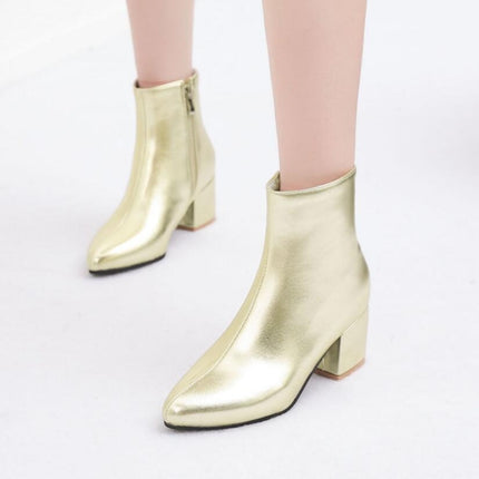 Autumn Winter Glitter Square Heel Pointed Low-Top Women Boots, Size:34(Gold)-garmade.com