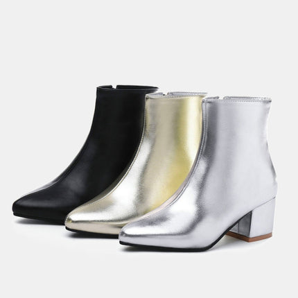 Autumn Winter Glitter Square Heel Pointed Low-Top Women Boots, Size:34(Silver)-garmade.com