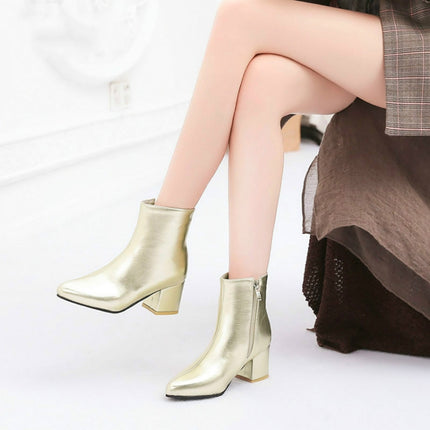 Autumn Winter Glitter Square Heel Pointed Low-Top Women Boots, Size:38(Gold)-garmade.com