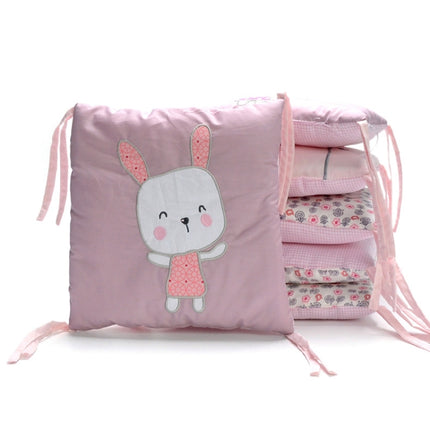 Crib Perimeter Embroidery Bunny Bedding Baby Cotton Anti-collision, Size:30 x 30 cm(Pink Six-piece Suit)-garmade.com