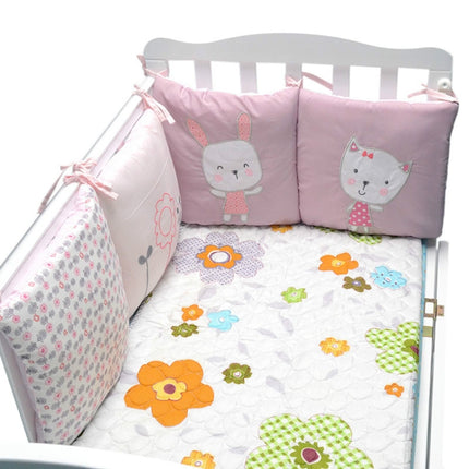 Crib Perimeter Embroidery Bunny Bedding Baby Cotton Anti-collision, Size:30 x 30 cm(Pink Six-piece Suit)-garmade.com