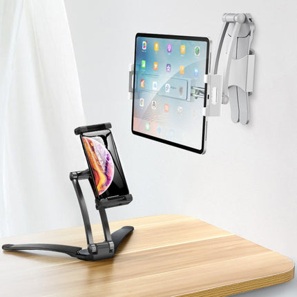 Multifunctional Mobile Phone Tablet Wall Hanging Desktop Aluminum Alloy Holder with Wall Base(Black)-garmade.com