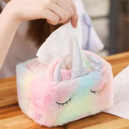 Plush Fabric Rainbow Unicorn Tissue Box(Rectangular)-garmade.com
