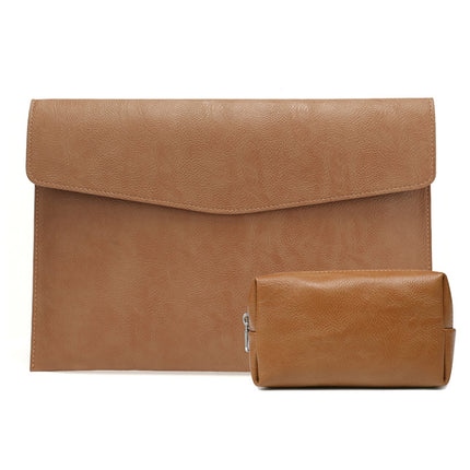 PU Leather Litchi Pattern Sleeve Case For 14 Inch Laptop, Style: Liner Bag + Power Bag (Light Brown)-garmade.com