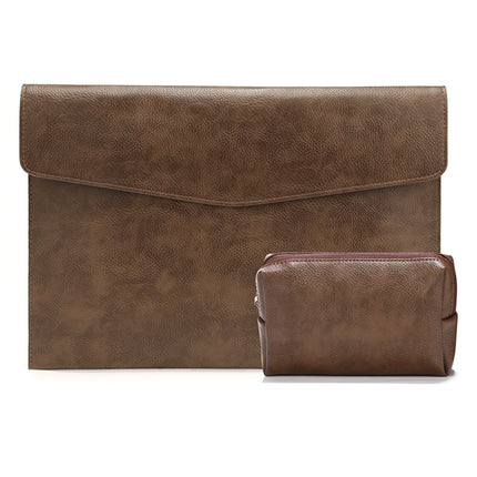 PU Leather Litchi Pattern Sleeve Case For 14 Inch Laptop, Style: Liner Bag + Power Bag (Dark Brown)-garmade.com