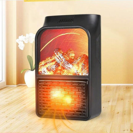 Flame Simulation Mini Portable Desktop Heater, Style:With Remote Control, Plug Type:UK(Black)-garmade.com