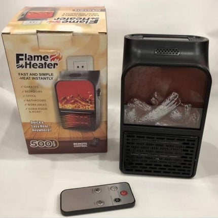 Flame Simulation Mini Portable Desktop Heater, Style:With Remote Control, Plug Type:US(Black)-garmade.com