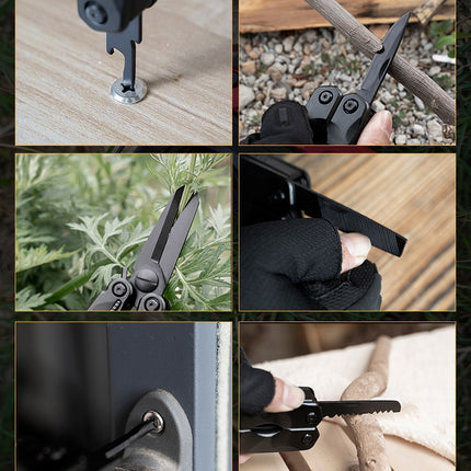 10 in 1 Outdoor Camping Survival Tool Foldable Multifunctional Pocket Scissors(Black)-garmade.com