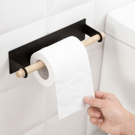 Non-perforated Kitchen Paper Holder Rag Roll Paper Storage Rack Toilet Bathroom Towel Rack(Black)-garmade.com