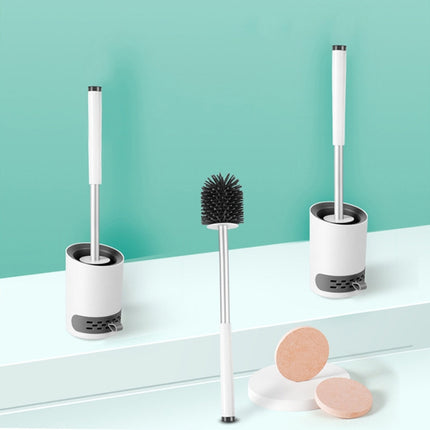 Household Toilet Silicone Long Handle Toilet Brush Set Stainless Steel Toilet Cleaning Brush Head-garmade.com