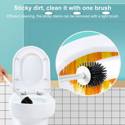 Household Toilet Silicone Long Handle Toilet Brush Set Stainless Steel Toilet Cleaning Brush Head-garmade.com