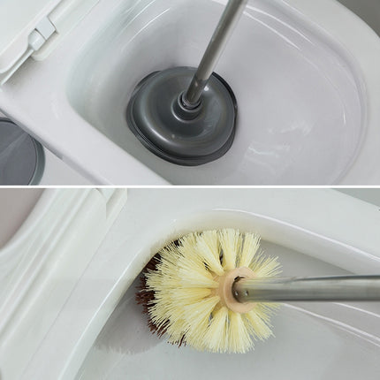 Household Long Handle Toilet Brush Suction Set Without Dead Angle Cleaning Brush(Gray)-garmade.com