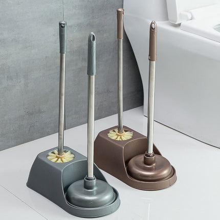 Household Long Handle Toilet Brush Suction Set Without Dead Angle Cleaning Brush(Brown)-garmade.com