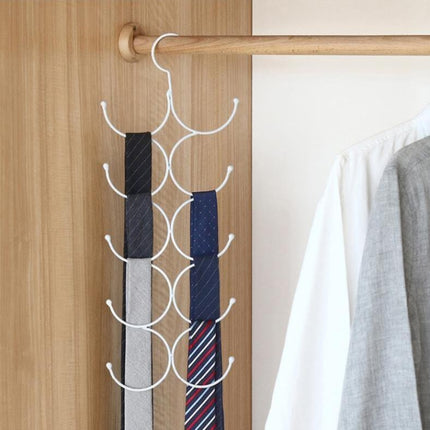 Multi-Circle Hook Hanging Hanging Scarf Belt Scarf Tie Hanger Rack, Size:50.5x20.5cm(White)-garmade.com