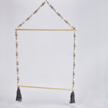 Nordic Style Wooden Color Macaron Wooden Beads String Single Hook Hanger Wardrobe Storage Pendant(Gray)-garmade.com