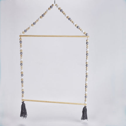 Nordic Style Wooden Color Macaron Wooden Beads String Single Hook Hanger Wardrobe Storage Pendant(Gray)-garmade.com