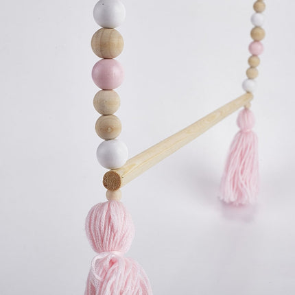 Nordic Style Wooden Color Macaron Wooden Beads String Single Hook Hanger Wardrobe Storage Pendant(Gray)-garmade.com