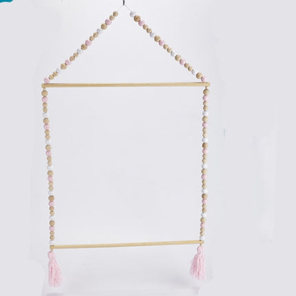 Nordic Style Wooden Color Macaron Wooden Beads String Single Hook Hanger Wardrobe Storage Pendant(Pink)-garmade.com