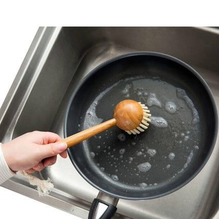 3 PCS Home Kitchen Wooden Non-sticky Oil Washing Pot Brush Long Handle Dish Brush-garmade.com