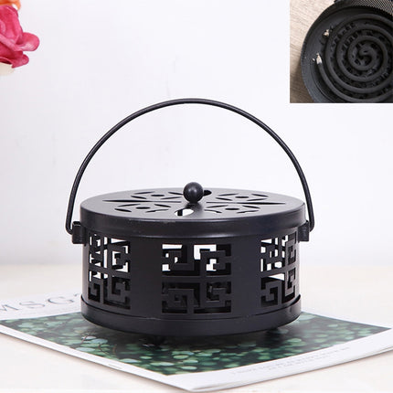 Creative Classical Fireproof Household Mosquito-Resistance Incense Tray Mosquito-repellent Incense Holder with Cover(Black)-garmade.com