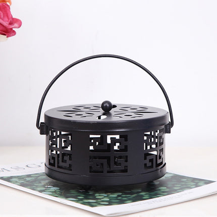 Creative Classical Fireproof Household Mosquito-Resistance Incense Tray Mosquito-repellent Incense Holder with Cover(Black)-garmade.com