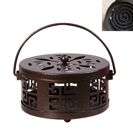 Creative Classical Fireproof Household Mosquito-Resistance Incense Tray Mosquito-repellent Incense Holder with Cover(Bronze)-garmade.com