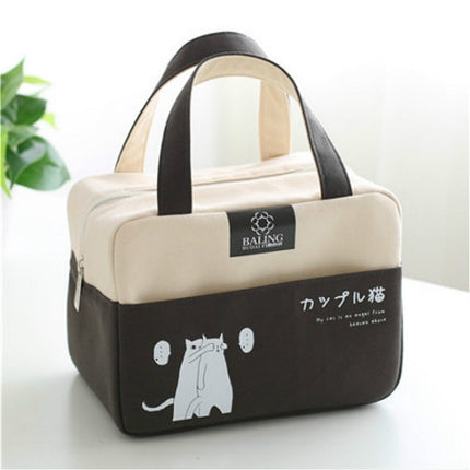 Portable Aluminum Foil Lunch Box Bag Cartoon Thick Insulation Bag Canvas Lunch Bag(Black)-garmade.com