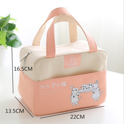 Portable Aluminum Foil Lunch Box Bag Cartoon Thick Insulation Bag Canvas Lunch Bag(Pink)-garmade.com